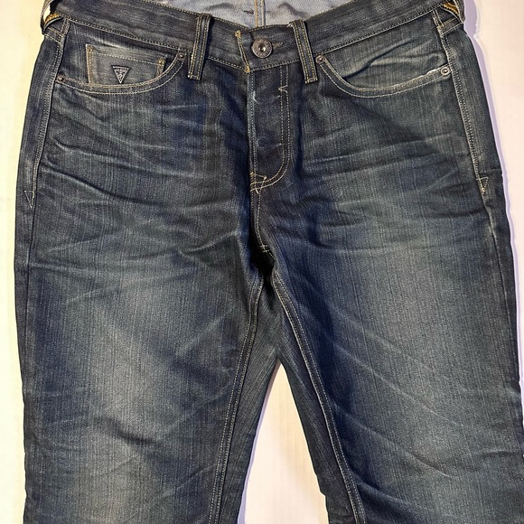 Guess Vintage Bootcut Button Fly Jeans Mid Rise Distressed Blue Denim 33x30 - Picture 9 of 16